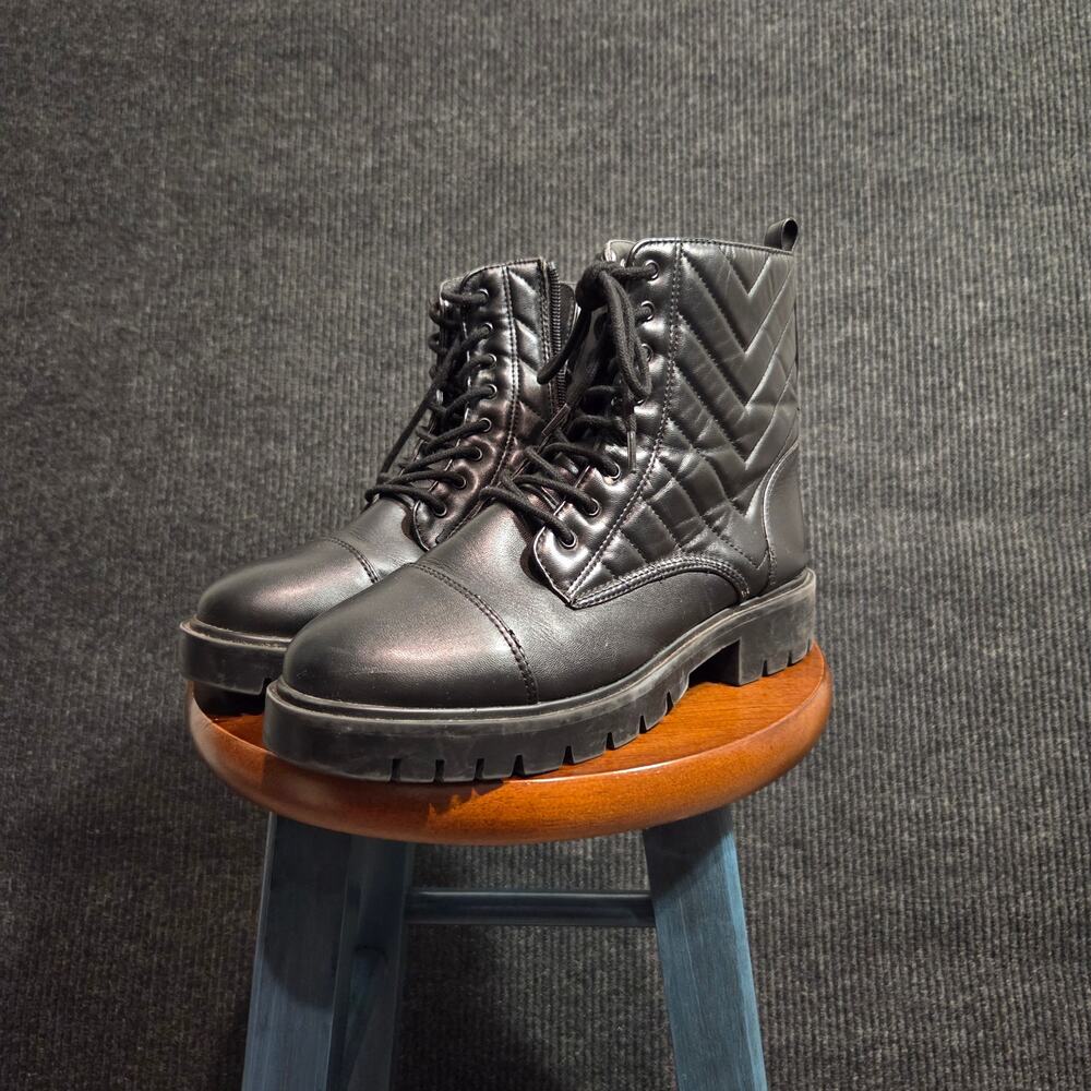 ALDO Edgy Black Combat Boots Lug Sole Quilted Moto Alt Sz 8 Whimsygoth